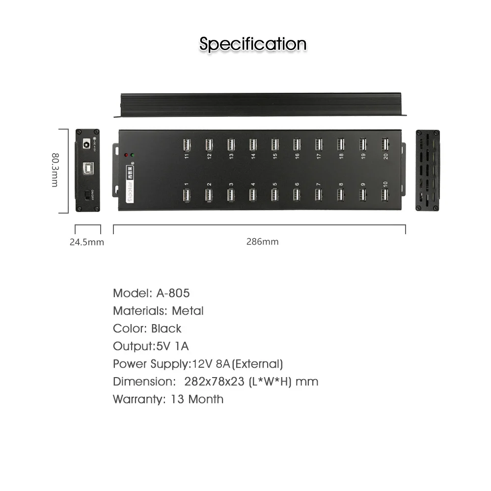 Sipolar 20 Порты USB 2,0 концентраторы, украшенное мозаикой из драгоценных камней, 12V 8A AC Мощность адаптер для периферийных устройств для мобильных телефонов портативных ПК Тетрадь