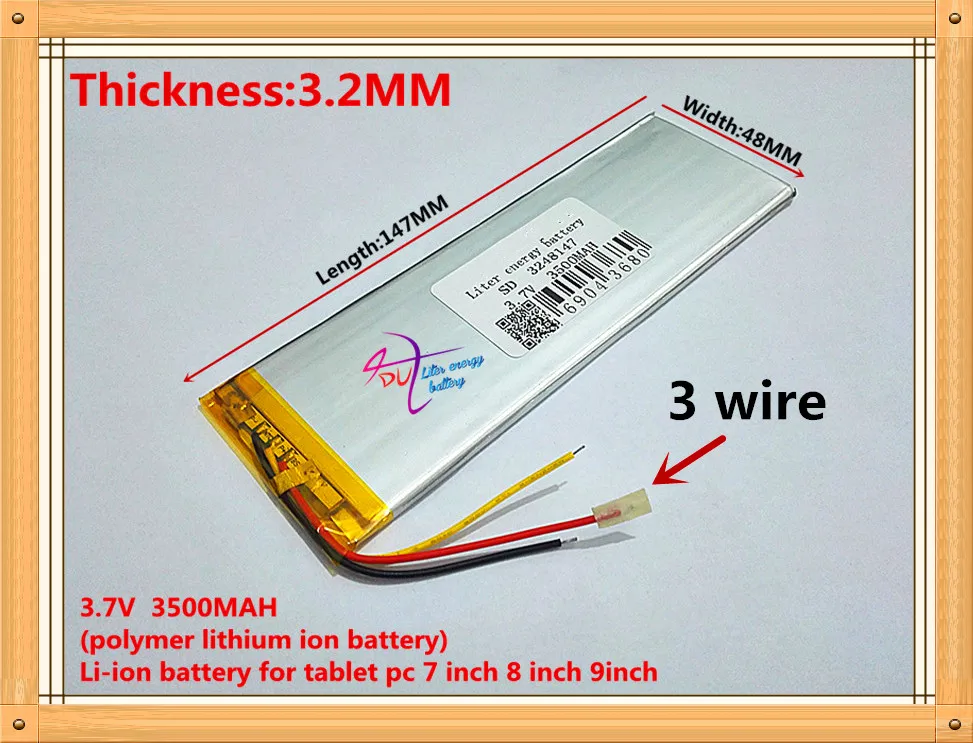 Новые полимерные батареи 3248147 3500mAh 3,7 V thium батарея Irbis tx18 3 провода батарея планшета