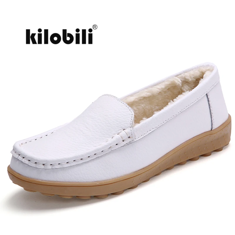 Женские меховые балетки kilobili черные мягкие лоферы из натуральной кожи