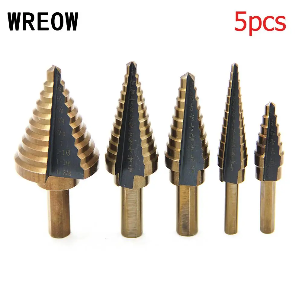 

5PCS Cone Step Drill Bit Set For Metal Wood Hss Cobalt Hss Cobalt Center Drill Perforator Hole Cutter Tool Power Hand Tools