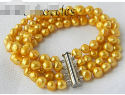 4 нити 8 ''Золотой барокко пресноводный жемчуг браслет&gt оптовая продажа милые