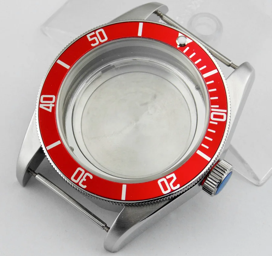 Чехол из нержавеющей стали с красным ободком и сапфировым стеклом для ETA 2836
