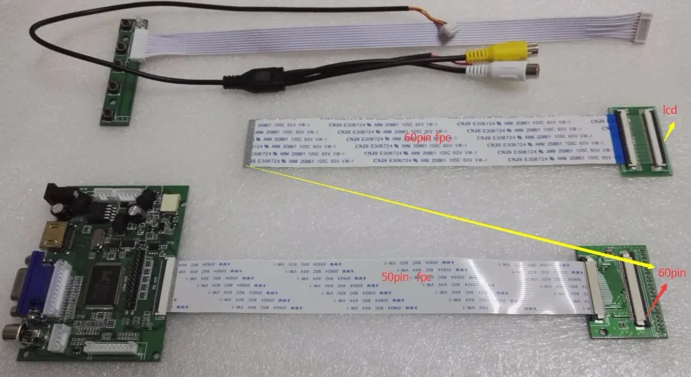 Плата контроллера VGA 2AV 60PIN TTL LVDS модуль монитора для Raspberry PI LCD HSD070IDW1 HSD080IDW1