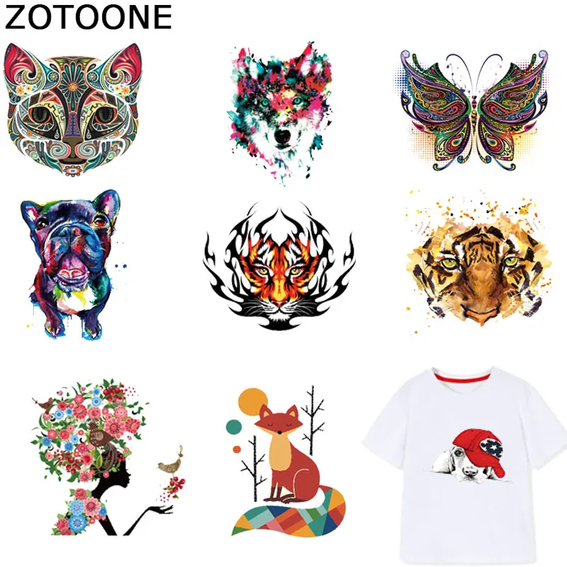 

ZOTOONE Cute Animal Patches Colorful Stickers Iron on Patch for Kids for Clothes T-shirt Heat Transfer Accessory Appliques F1