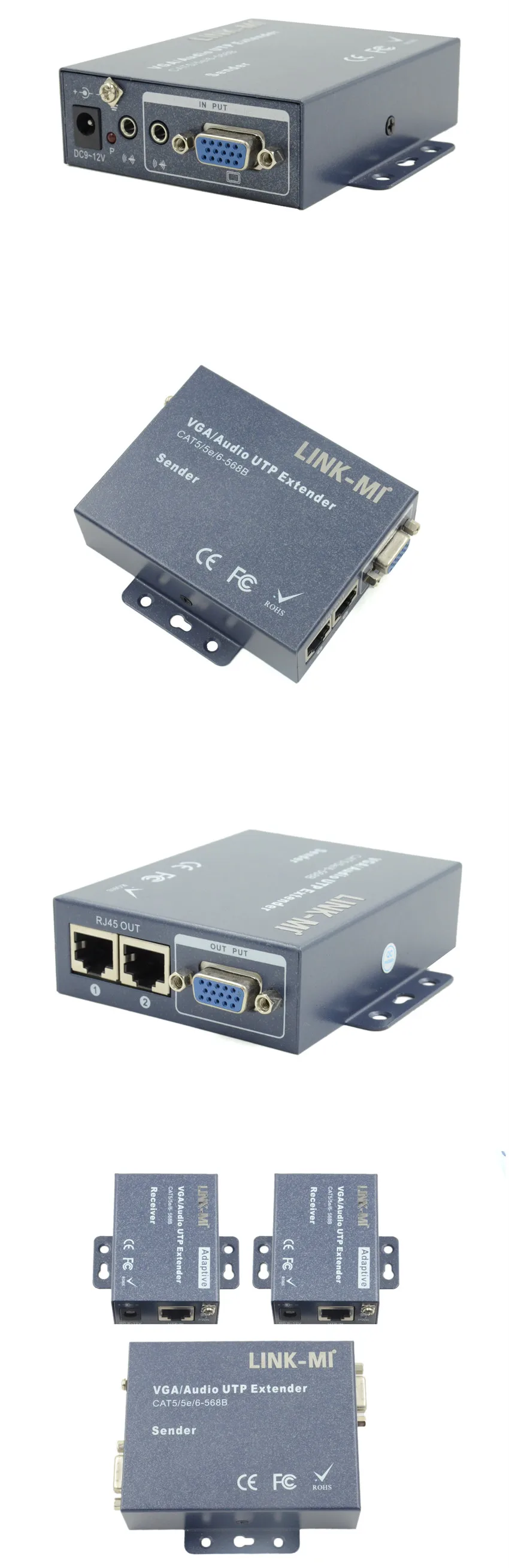 LINK-MI LM-102T 2 канала 1080P VGA Видео Аудио передатчик по UTP RJ45 кабель 1x2 VGA сплиттер с 2x100 м приемниками