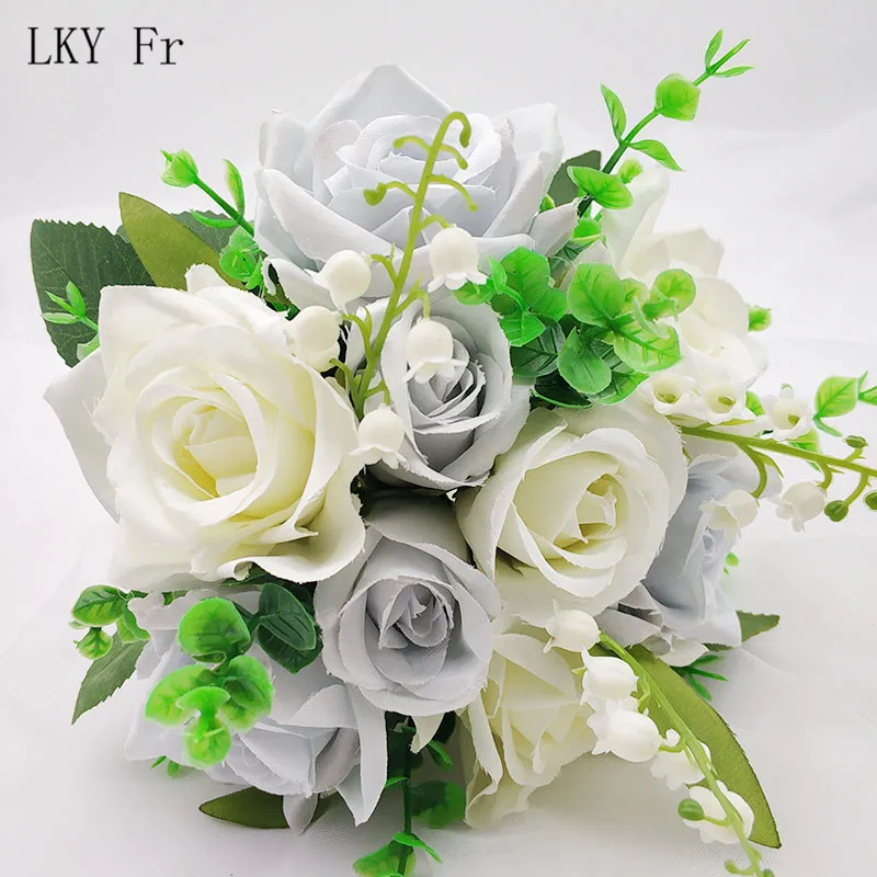 Light Blue LKY Fr Свадебный букет невесты держатель для букетов шелковые искусственные розы Белый Розовый Свадебный букет s для букет невесты Mariage - Цвет: Light Blue