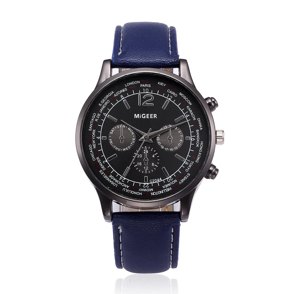 Лучшие продажи модные спортивные часы для мужчин три глаза ретро дизайн кожаный