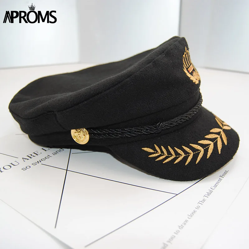 Aproms золотистой вышивкой веревку плоские Кепки Для женщин черная шляпа женский Повседневное лето-осень уличный стиль Outfist 90 s девушки Берет Hat