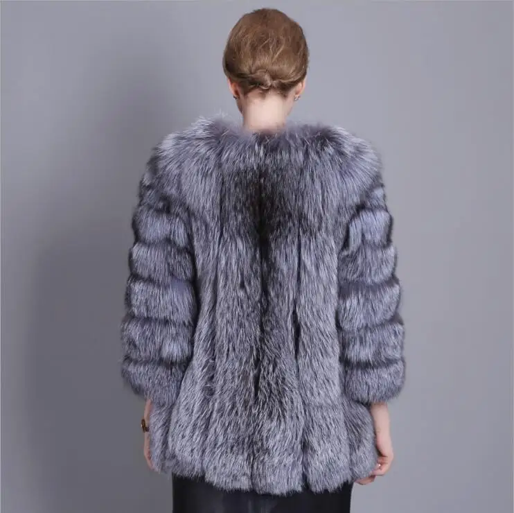 Winter Natural Silver Fox Fur Coats Thick Soft Warm Whole Skin Fox Fur Jacket for Women Real Fur Clothing enlarge