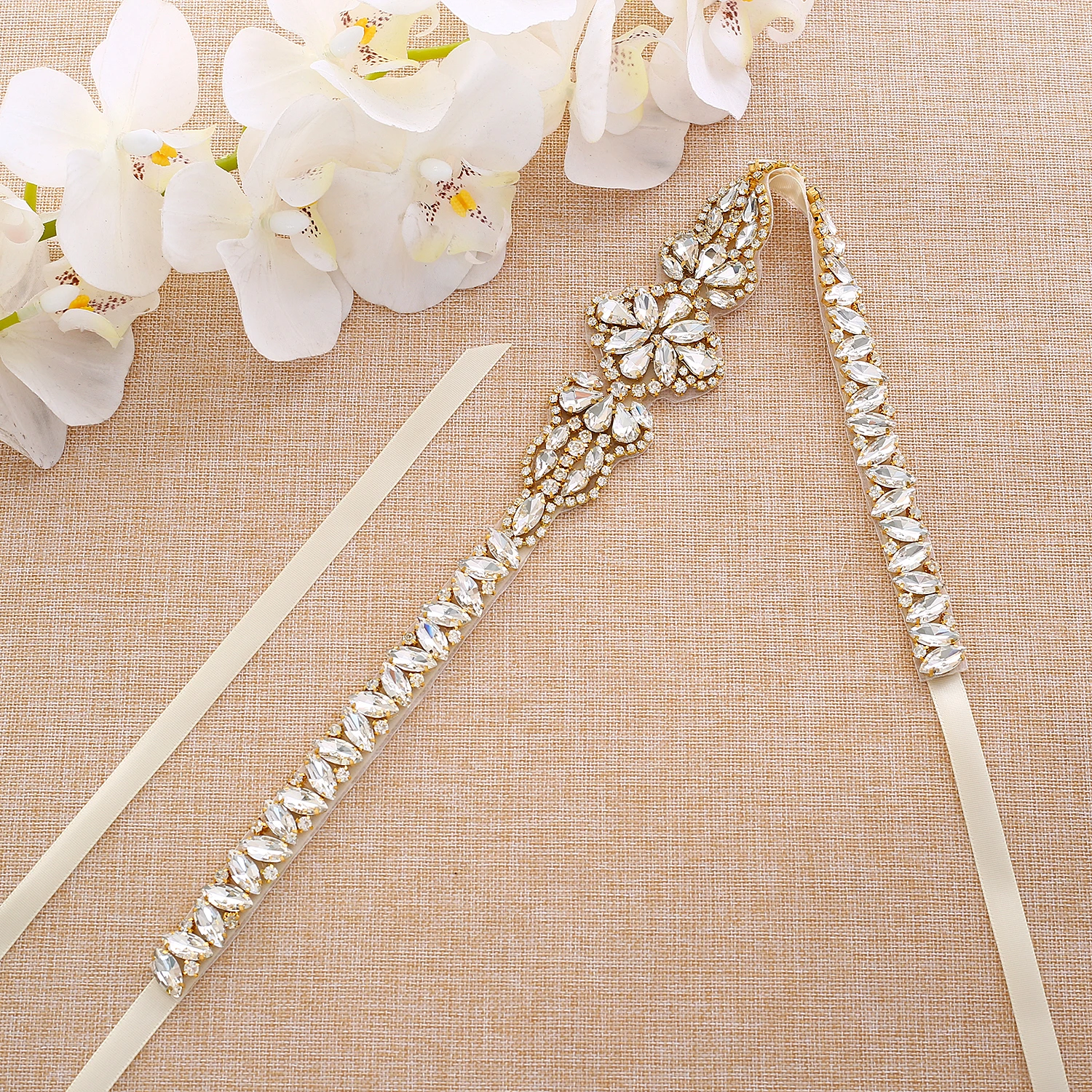 Gold Rhinestones Bridal Belt Crystal Wedding Dress Handmade Sash For Accessories S181G | Свадьбы и торжества