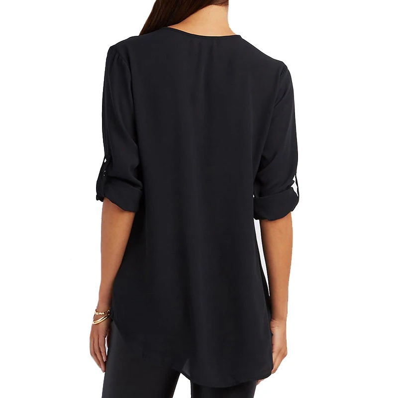 

CUHAKCI Women Tops Zipper Chiffon Blouses Casual Shirt Half Sleeve V-Neck Blouse Loose Hot Sale Summer Plus Size Shirts