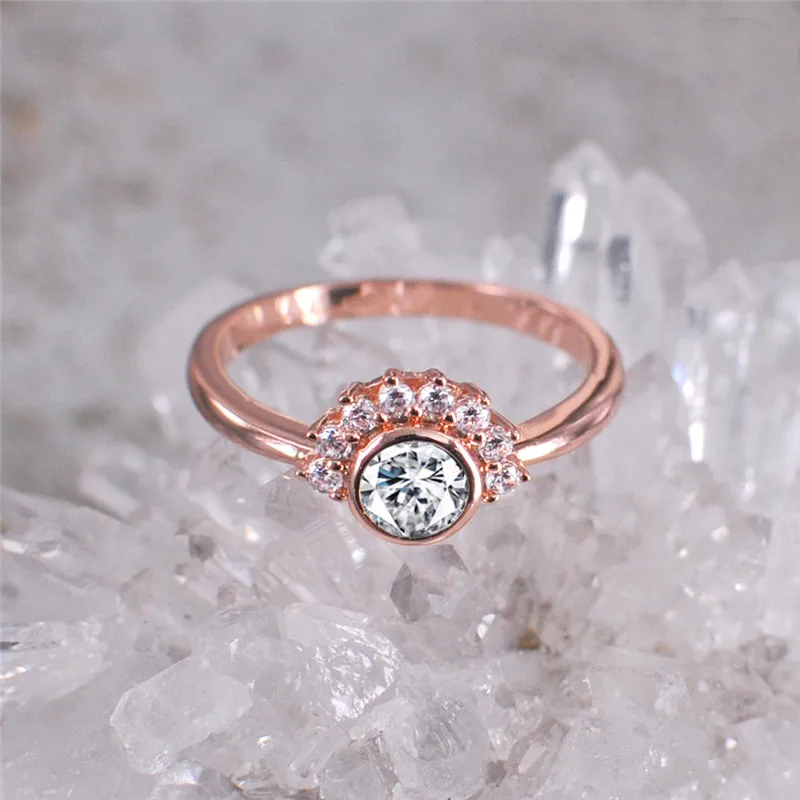 New Round CZ Rings for Women Wedding Rose Gold Color Eye Shape Rhinestone Female Finger ladys Charm Jewelry anillos | Украшения и