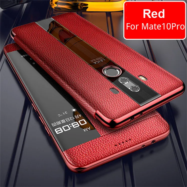 red Чехол из натуральной кожи для huawei mate 10 Pro 9 pro, защитный чехол для телефона с windows view, кожаный чехол-книжка для huawei mate 10 - Цвет: red