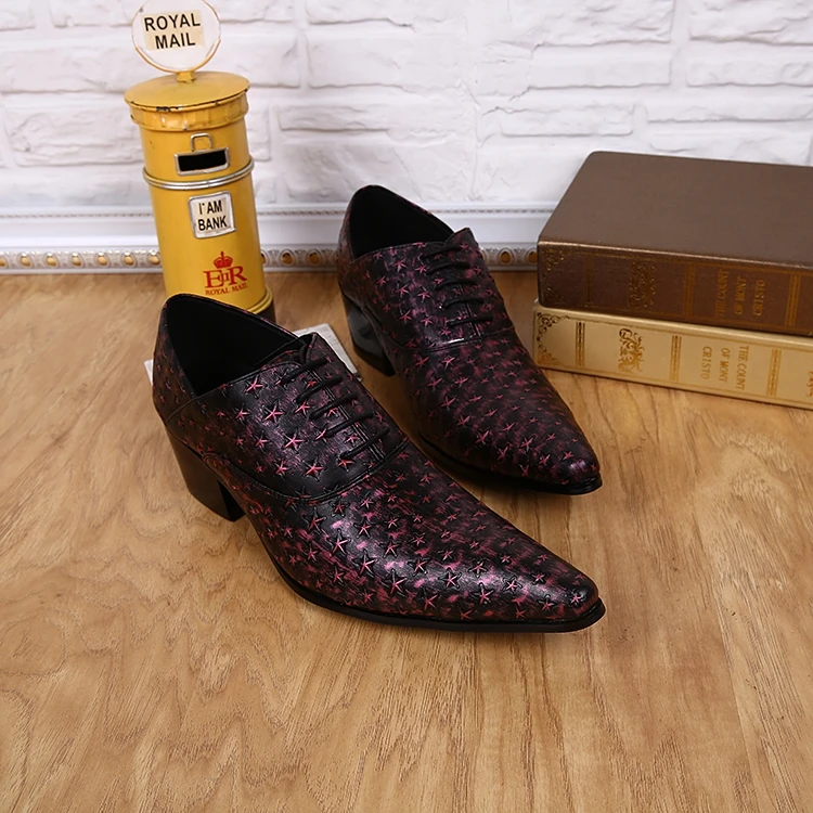 Новинка Модные фиолетовые мужские туфли с острым носком и звездами вечерние