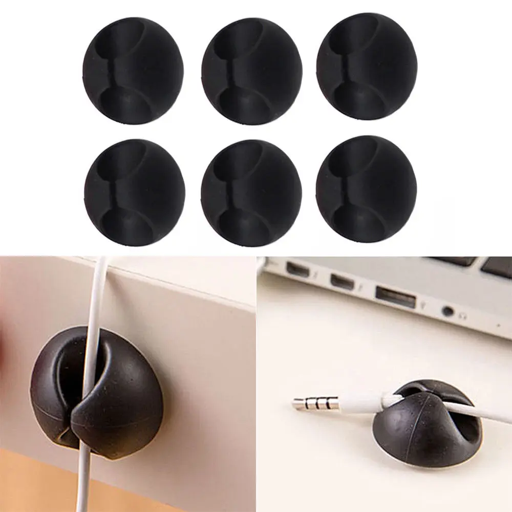 Black Новое поступление, 6 шт., автомобильный usb-кабель на лобовое стекло, зажим для галстука, зажим для провода, держатель шнура, стол, самоклеящаяся застежка для зарядного устройства - Название цвета: Black
