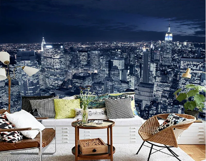 Новейшая 3d-роспись 3D красивый черный и белый в Нью-Йорк ночью настенная бумага