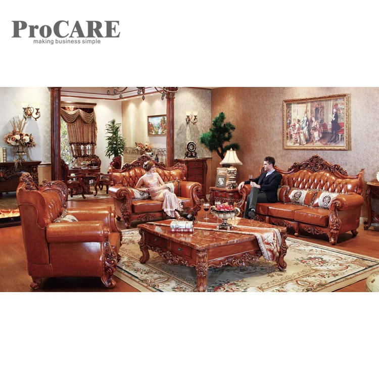 Коричневый кожаный диван во французском стиле для гостиной A939B|Диваны гостиной| |