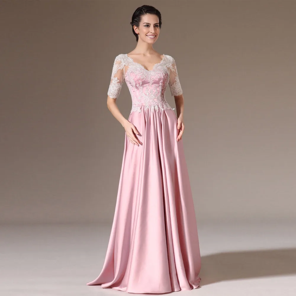 Длинное вечернее платье Кружева v образным вырезом Половина рукава линии этаж