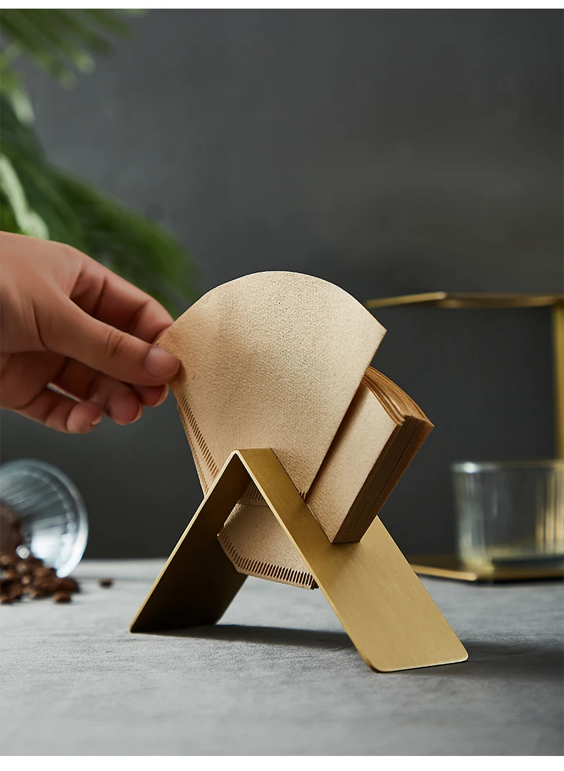Brewing Coffee Filter Paper Holder Hand Drip Rack Solid Brass Household Filter Cup Bracket Set Coffee Pot Filter Shelf Storage