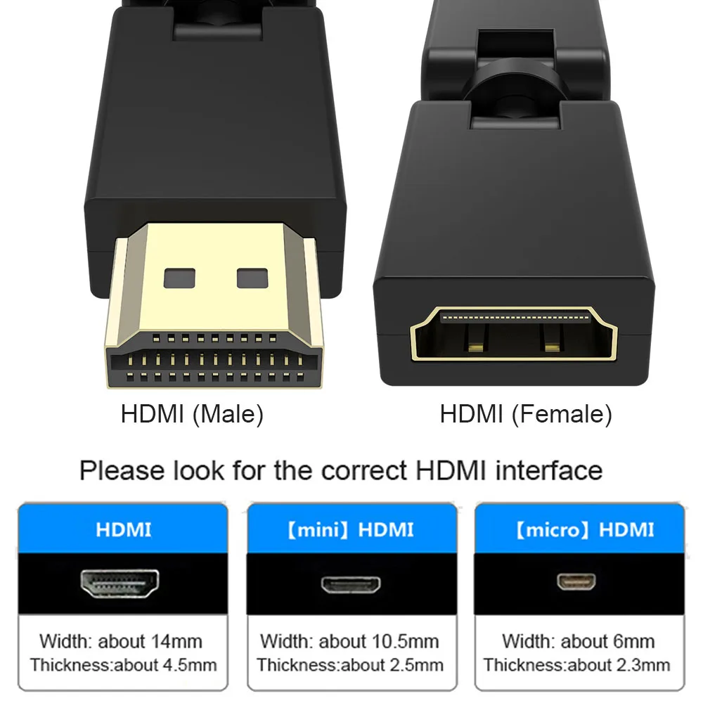 HDMI Мужской к HDMI Женский Кабель адаптер, преобразователь, удлинитель позолоченный 90 180 360 градусов угол для 1080P HDTV HDMI адаптер