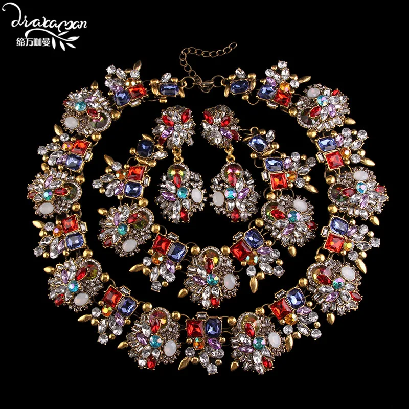 

Dvacaman Brand2016 Fashion Rhinestone Three Jewelry Set Bride Statement Wedding Jewelry Choker Collar Accessory Femme Bijoux C50