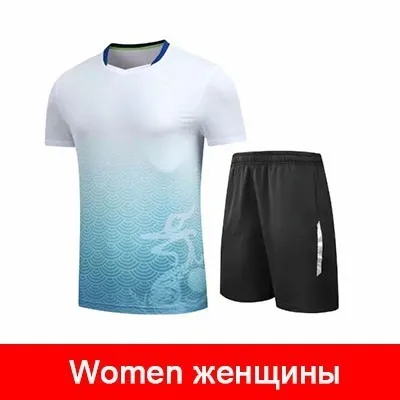 С изображением теннисного ткань дышащая быстросохнущая Футболки wicking Костюмы футболка унисекс для настольного тенниса, комплект одежды рубашка+ шорты L2050YPC - Color: WOMEN WHITE SET