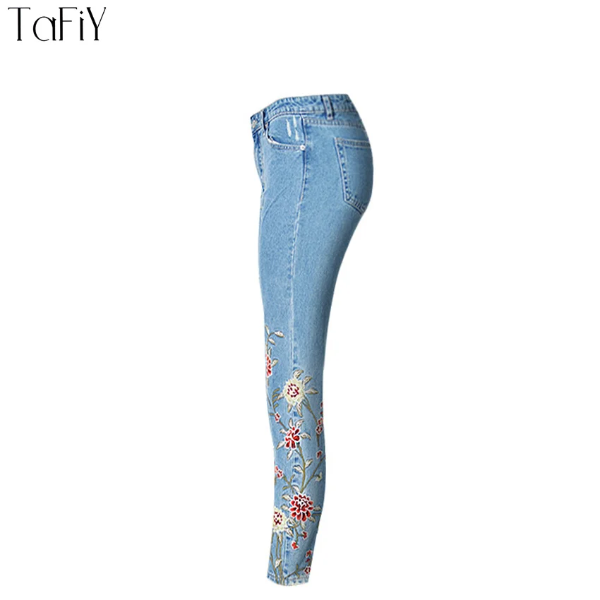 TaFiY 2017 3DFlower вышивка по щиколотку брюки высокая талия джинсовые джинсы для женщин