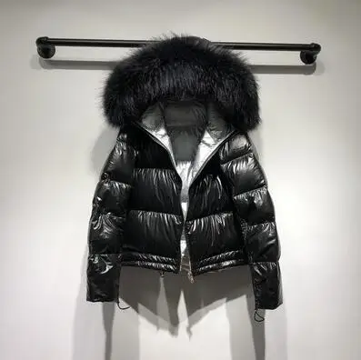 black coat black fur Зимнее пальто из натурального меха енота, Женская Толстая теплая пуховая парка с капюшоном, женский пуховик на белом утином пуху, водонепроницаемая Свободная куртка - Цвет: black coat black fur