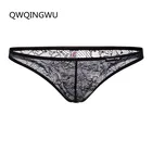 Трусы-брифы мужские с низкой посадкой, прозрачные кружевные, пикантное нижнее белье для геев, дышащие трусы с карманом для пениса