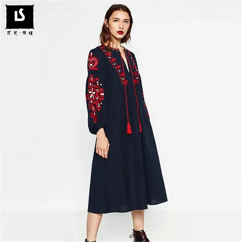 Женское винтажное Повседневное платье-трапеция с рукавами-фонариками Длинные