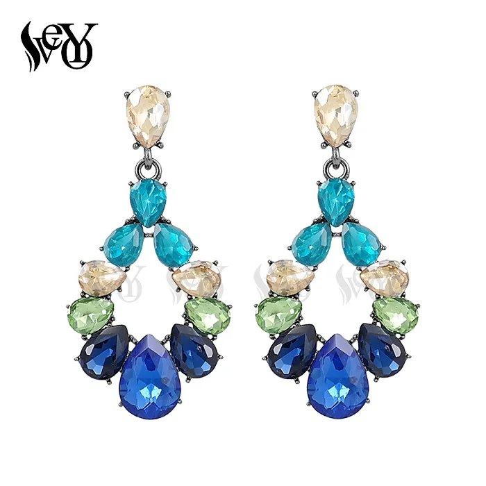 blue VEYO хрустальные серьги для женщин серьги с подвесками модные brincos Pendientes цинковый сплав без использования свинца и никеля - Окраска металла: blue