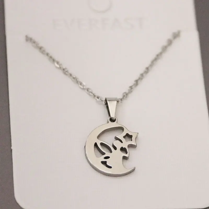 1pc Little Fairy With Star Moon Stainless Steel Necklace Fashion Figure Pendants Necklaces Women Kids Christmas Gift Jewelry | Украшения и