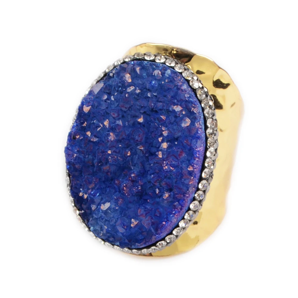 BOROSA голубая Друза обручальное кольцо медное золото цвет циркония Проложить Drusy