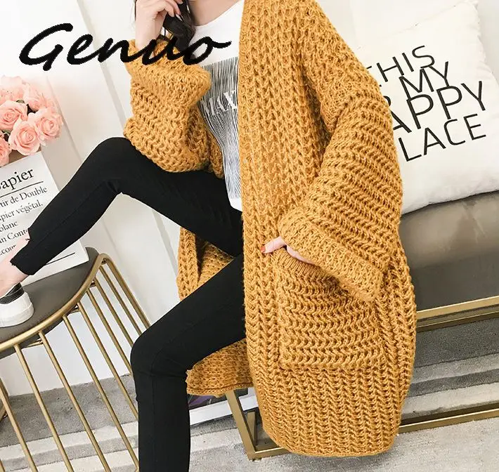 Женский кардиган с длинным рукавом V-образным вырезом и карманами |