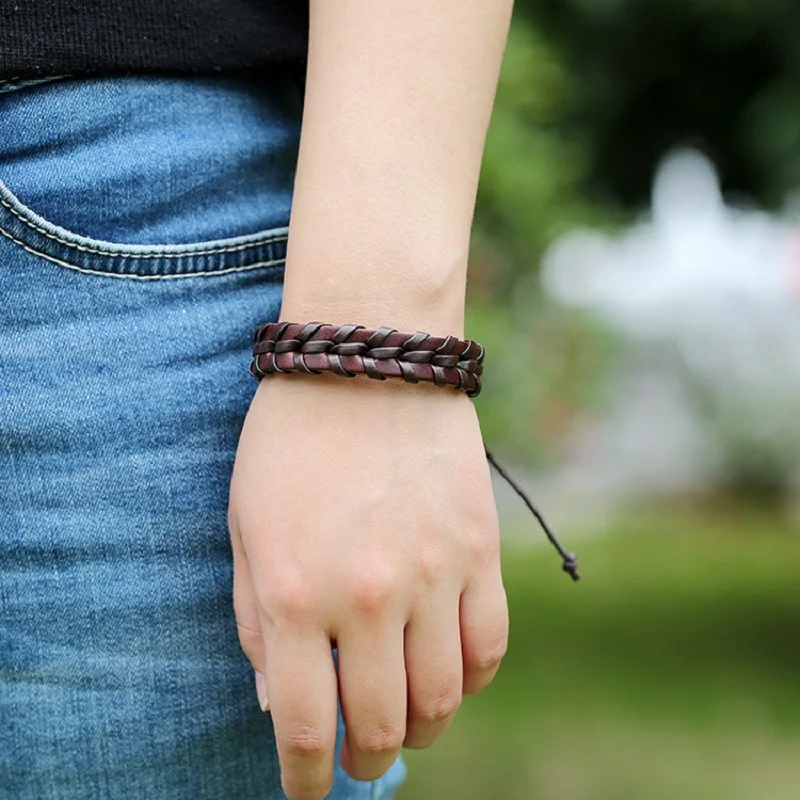 

2019 new Leather Mens Bracelets homme Multilayer Rope Hand Woven Bracelet For Men Rope Braided Bracelet Male Female Jewelry