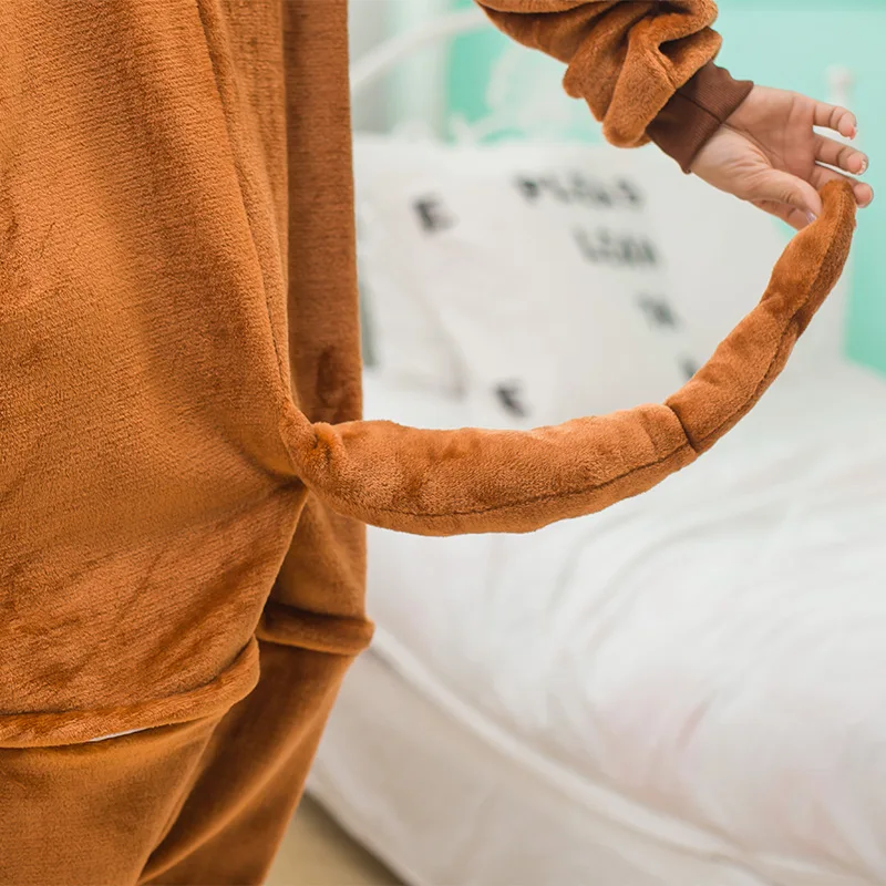 Животных коричневый обезьяна Onesie Kigurumi унисекс для взрослых фланелевые пижамы