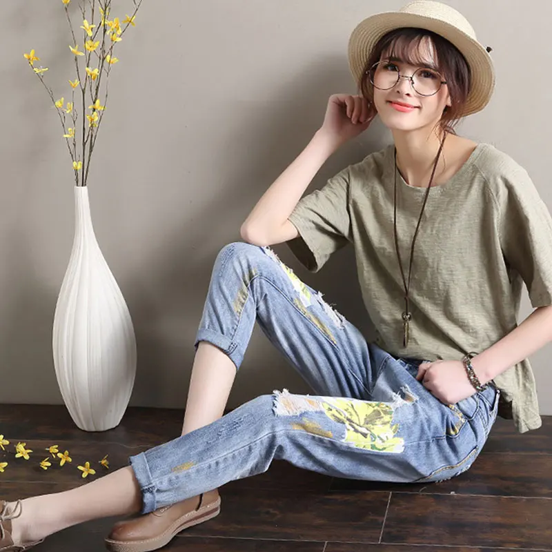 Джинсовые джинсы женские Модные Винтажные свободные шаровары с принтом