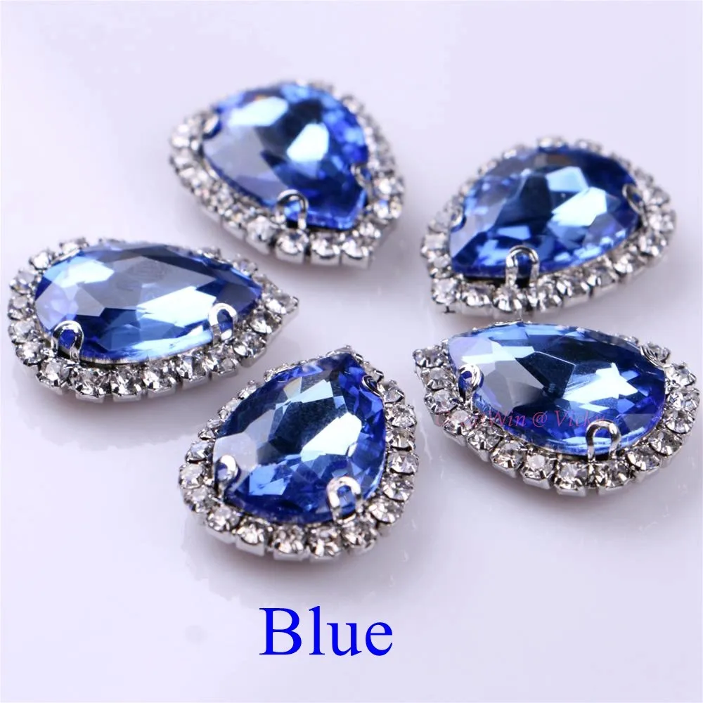 Blue Обведено Стразы! Слеза Форма Стекло Стразы со стразами с когтями пришить Strass металлическое основание, с пряжкой, с украшением в виде кристаллов камень 10 шт./упак - Цвет: Blue