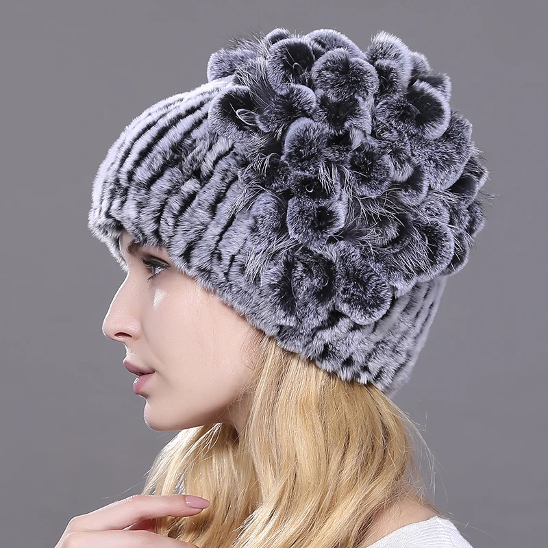 Новинка 2018 плотная женская зимняя вязаная меховая шапка для женщин принцессы из