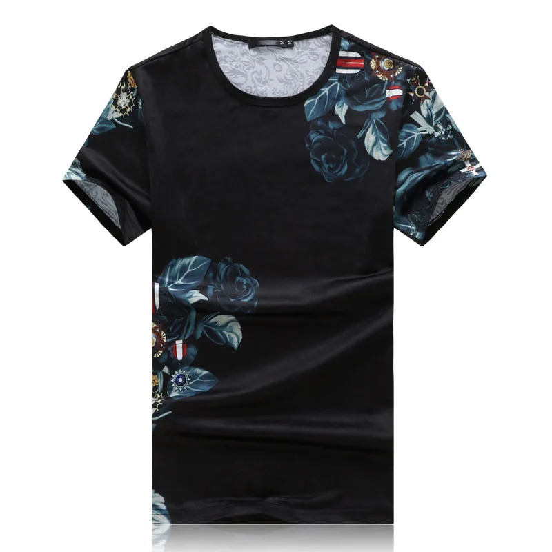 19552 b ASIAN SIZE Both Side Print SILK T Shirt Men Summer Casual Fashion Brand Street Clothing Men Tees Top Tshirt - Цвет: 19552 b ASIAN SIZE