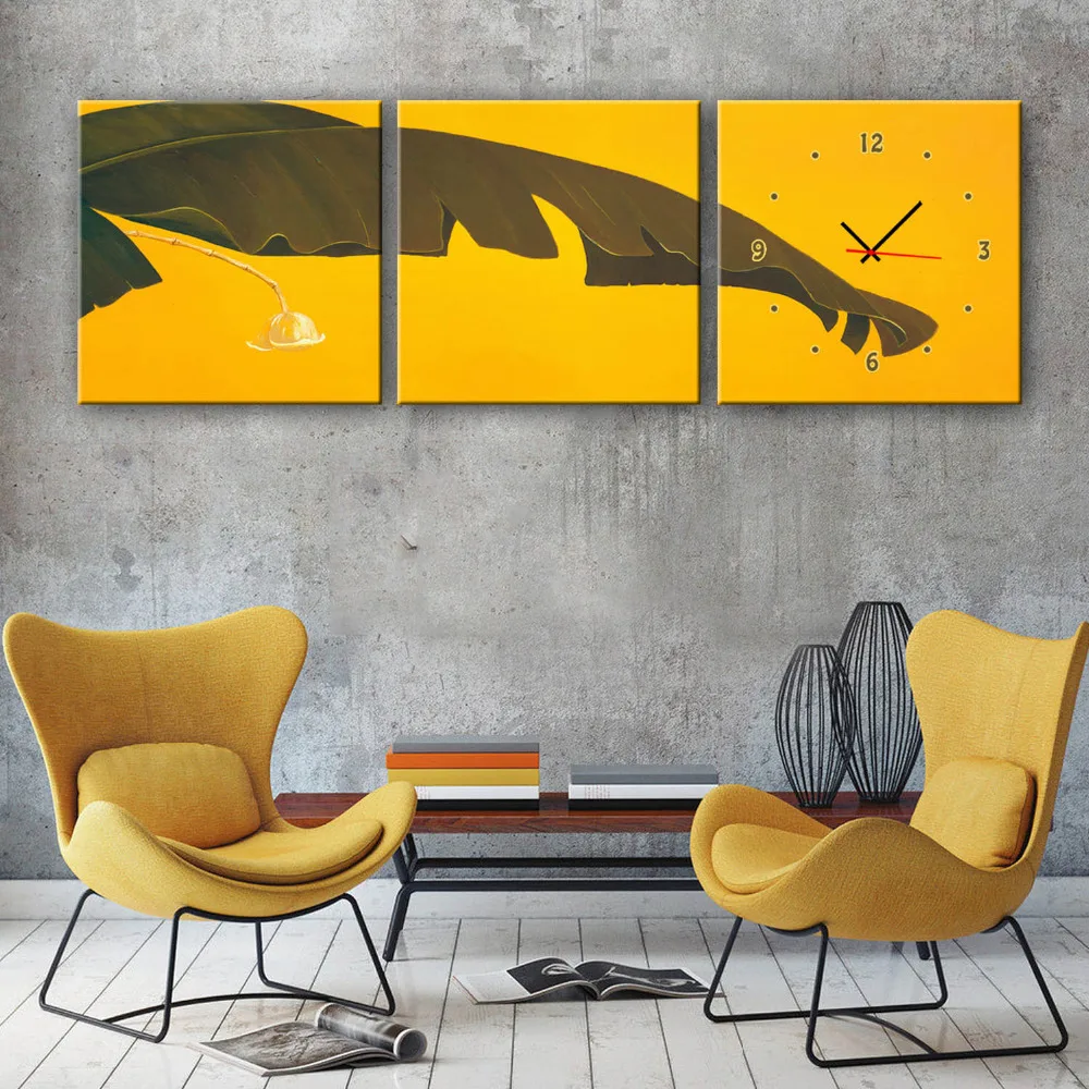 Настенные часы с зелеными листьями 3 шт.|wall canvas|canvas wall clockcanvas |