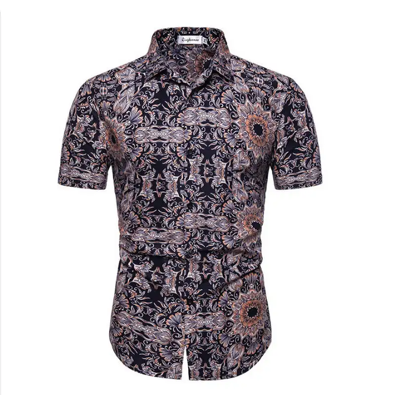 Мужские гавайская рубашка мужской Повседневное camisa masculina печатных Пляжные рубашки короткий рукав брендовая одежда
