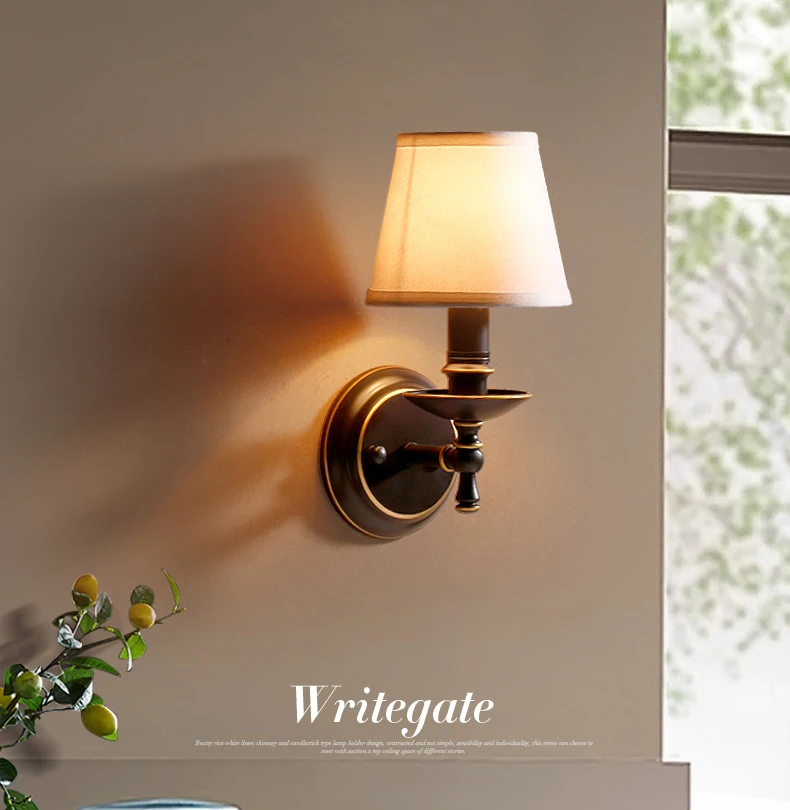 Europe Modern Style Bedside Gold Iron Alloy LED E27 Wall Sconces Lamp Indoor Lighting with White Cloth Shade For Bedroom Decor | Освещение