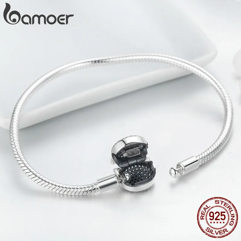 BAMOER 925 пробы серебряный милый кот сверкающий CZ змеиная цепочка браслеты для женщин ювелирные изделия из стерлингового серебра SCB053