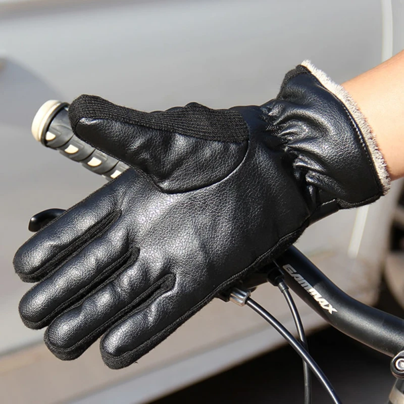 2018 1 Pair Winter Men PU Thicker Non-slip Keeping Warm outdoor Gloves Touching Screen Solid Windproof Mittens for Male | Спорт и