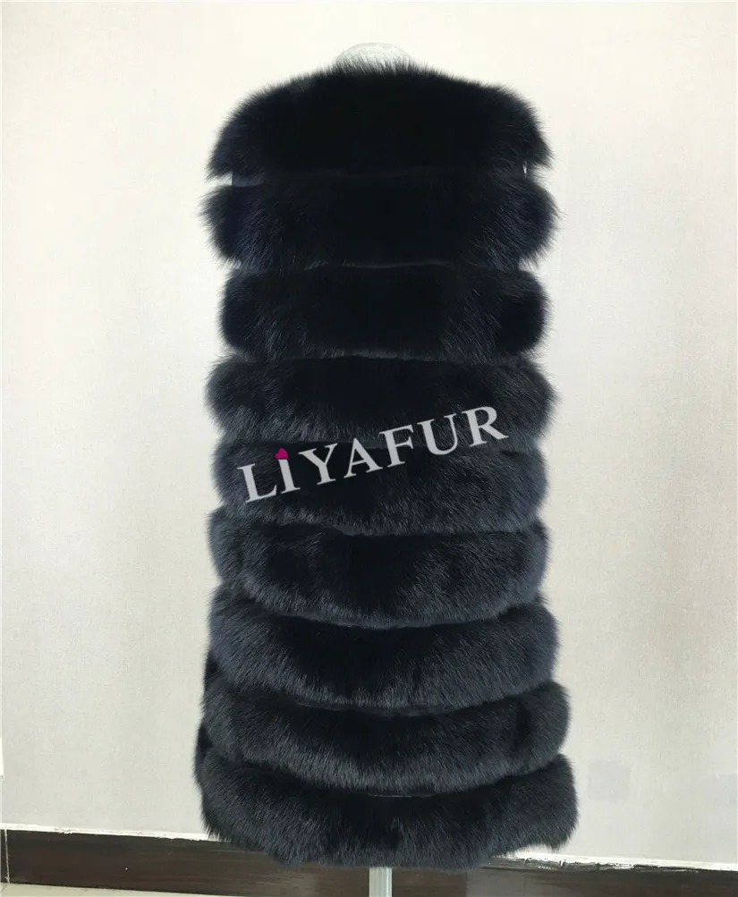 LIYAFUR натуральная толстый мех песца Длинный жилет для Для женщин без рукавов Модные пальто меховой жилет