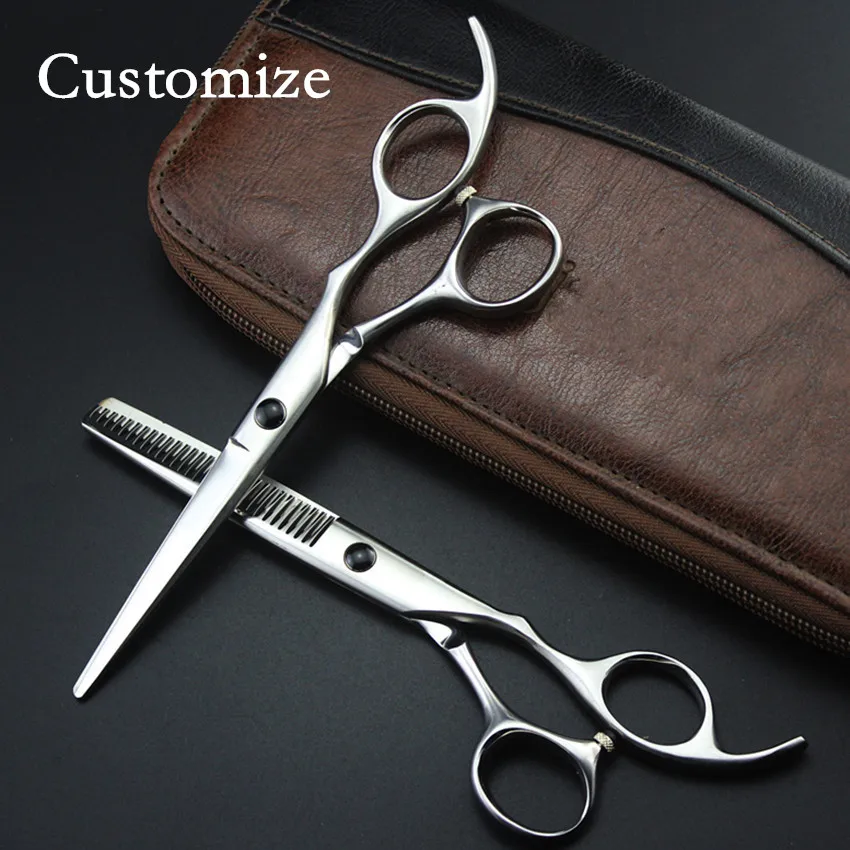 

Customize New Matt black 6 inch 440c hair cut scissors set cutting barber tools makas thinning hot shears hairdressing scissors