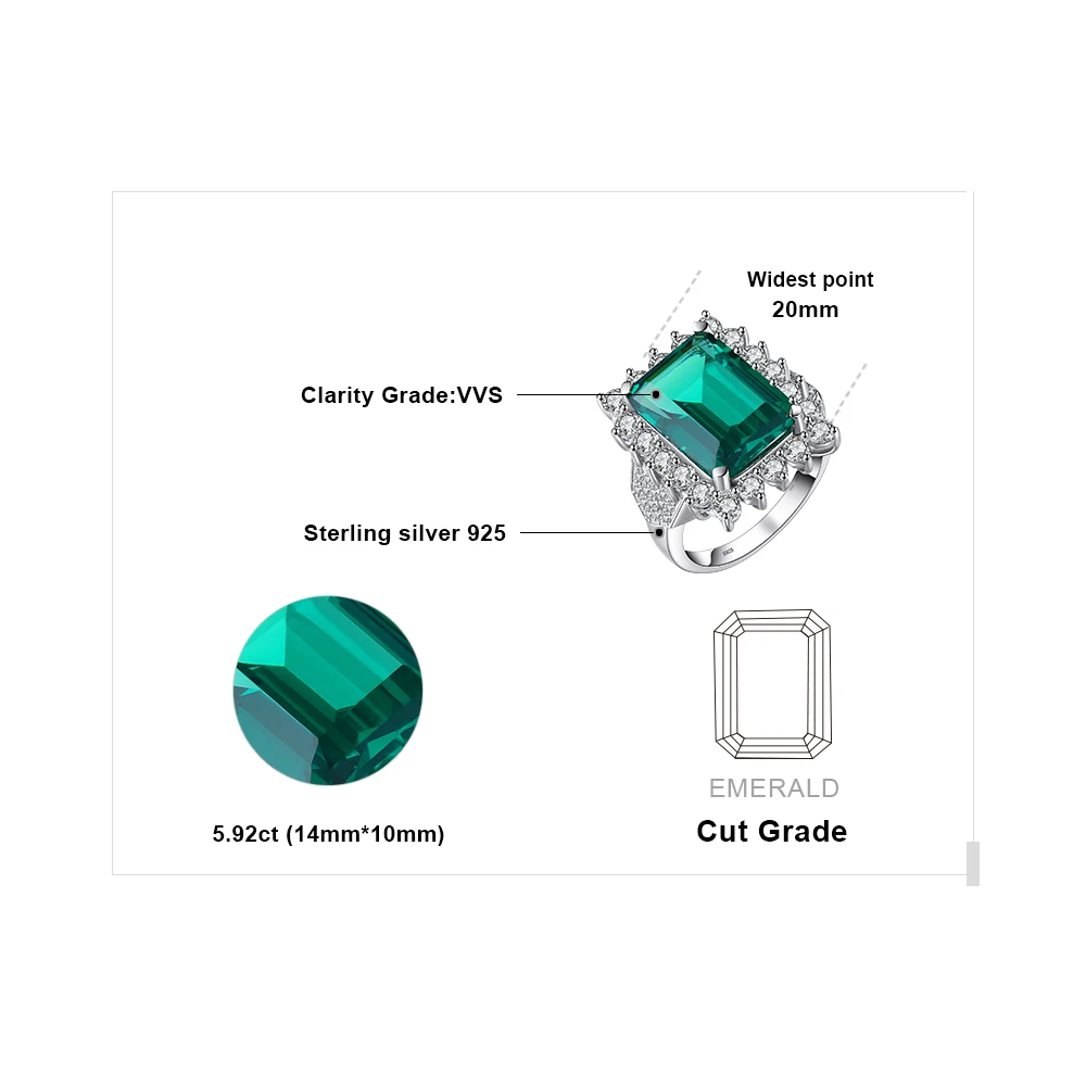 Jewelrypalace прямоугольник 6ct создана изумрудов 100% реальные 925 стерлингового серебра