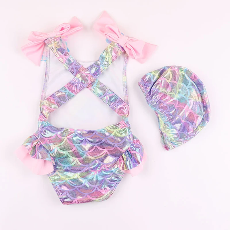 Купальный костюм для малышей полиэстер три предмета купальник девочек с