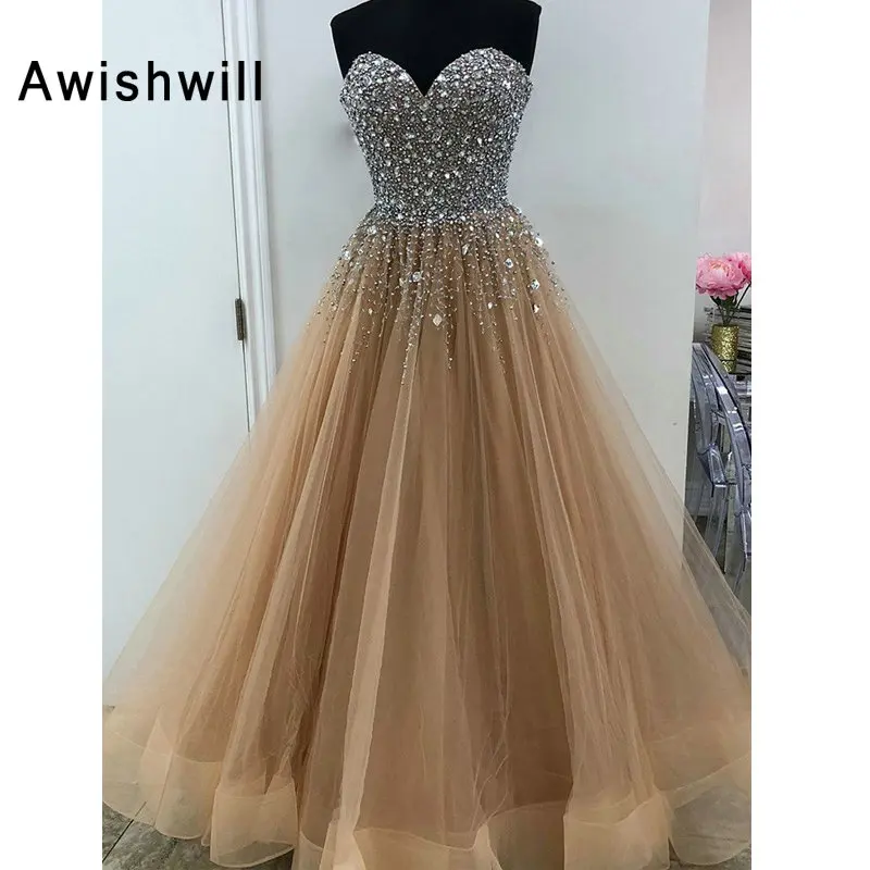 Настоящая фотография Vestidos de Fiesta Largos Elegantes de Gala хрусталь Бисер Тюль Длина до пола длинное вечернее платье для выпускного вечера для женщин